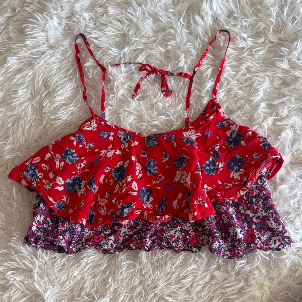 Kimchi Blue Red and Purple Floral Crop Top